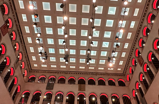 Illuminated arcade interior, Venice